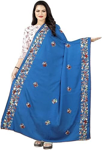 Dupatta brodé bleu 2,25m idéal comme hijab pour les fêtes et cérémonies