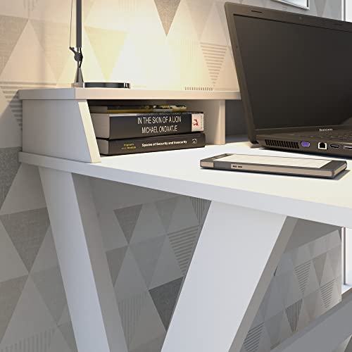 Escrivaninha Retrô com Pés em X e 3 Nichos - Compacta 90 cm - Branco - Itália Artany