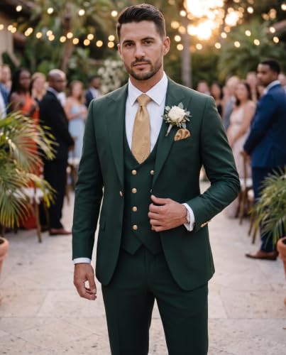 Mens Suits 3 Piece Double Breasted Suits for Men Slim Fit Wedding Prom Formal Business - Image 4