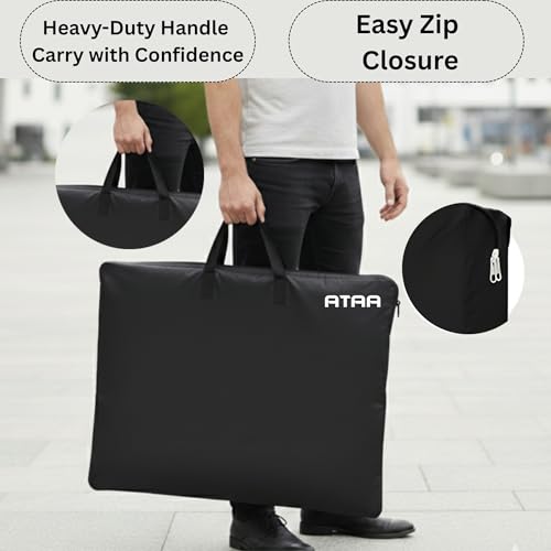 Image of Primium Carrom Board Cover with Strong Handle - Waterproof & Dustproof Nylon Storage Bag, Zipper Chain Closure, Extra Pouch for Coins, Striker & Powder, Lightweight & Durable - Black (30 x 30)