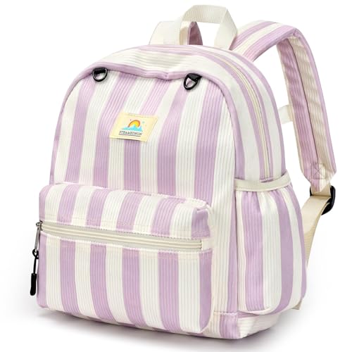 Image of STEAMEDBUN Corduroy Toddler Backpack for Girls 2-4: Kids backpack for Boys Girls - 12 inch Preschool Kindergarten Backpacks - Stripe
