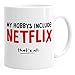 Produktbild MoonWorks Kaffee-Tasse My Hobby Include: Netflix. Thats All. Spruch-Tasse Teetasse Keramiktasse weiß-rot Unisize