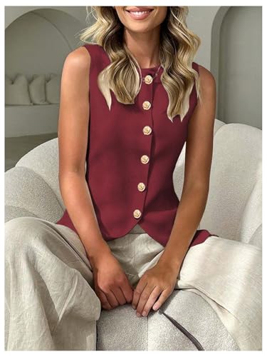 Image of GORGLITTER Women's Sleeveless Knit Sweater Vest Top Tredny Dressy Button Up Business Casual Cardigan Vest Going Out Top