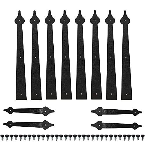 ZEKOO 12 pcs Steel Decorative Garage Door Hinges Handles Iron Hardware Kit Color Black (Not Magnetic)