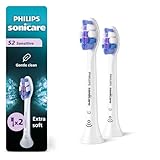 Philips Sonicare S2 Sensitive - Genuine Replacement Electric Toothbrush Heads, White, 2 Pack, HX6052/77