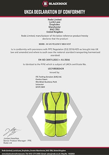 Blackrock Yellow Hi-Vis Vest Waistcoat, High Visibility Sleeveless Waistcoat, Mens Womens Lightweight Hi Vis Vests, Hi Viz Reflective Utility Workwear & Uniforms, Fully EN Certified - Size Small