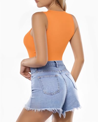 Image of MANGOPOP Women's Tank Top Bodysuit Crew Neck Sleeveless Racerback Halter Ribbed Body Suits Sexy Summer Going Out Tops