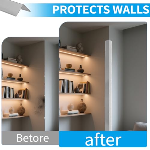 Image of 12-Piece Set, Extra Thick (1mm) Stainless Steel 90 Wall Corner Guards, 2x2x48 Inches, for Wall Corner Protection & Decoration. (12, Bright Silver)
