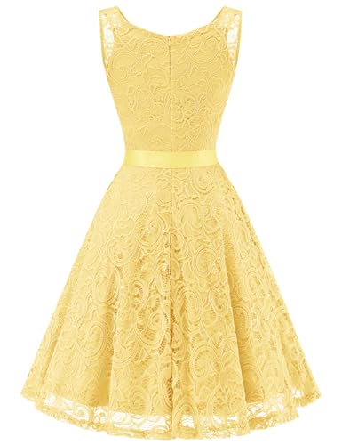 Dressystar Women Floral Lace Bridesmaid Party Dress Short Prom Dress V Neck3