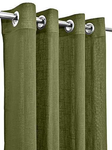 Image of Cotton Linen Solid Curtain with Eyelet Rings,Door Curtains for Pooja Room /Living Room /Dining Hall /Hotel /Bedroom /Kid Room /Kitchen (7.5 Feet, Olive Green) Set of 2