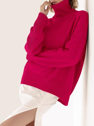 Image of YKR Women's Turtleneck Sweater Chunky Long Sleeve Knitted Pullover High Low Hem Trendy 2025 Fall Winter Basic Jumper Top