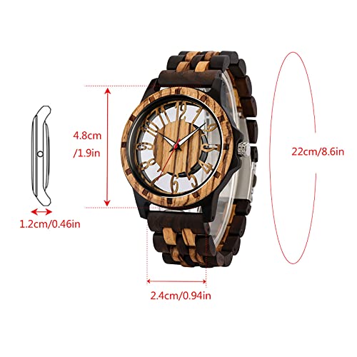 Wooden Watches Mens Ebony Zebra Wooden Quartz Men's Watch,Foldover Clasp Wood Strap Wooden Watches for Men