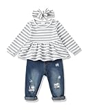 18 Months Girl Clothes Toddler Baby 24 Months Girls Clothes Long Sleeve Gray Striped Top Ripped Denim Pants 18-24 Months Girl Clothing Winter Fall Jeans Outfit