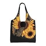 KIPOSTYZTT Bolso de hombro de lona para mujer, con estampado de mariposas y girasoles, bolso de mano para mujer, con asa superior, para compras, trabajo, escuela, viajes, casual, diario