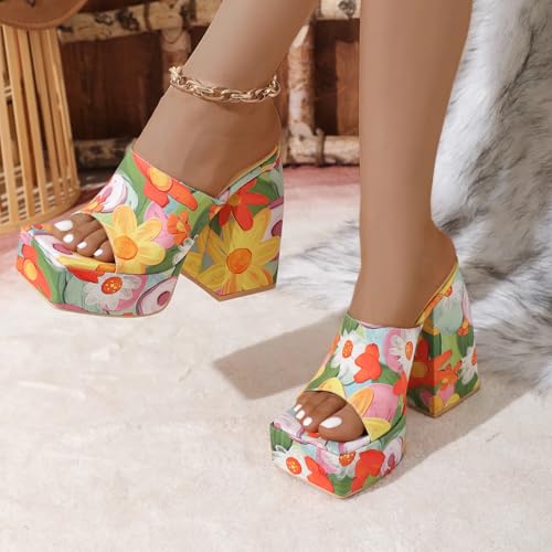 Lryweisy Women's Chunky Platform Bohemian 5.3 Inch High Heels Square Open Toe Wedge Sandals Comfortable Dressy Shoes3