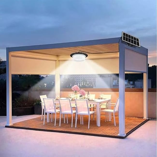 Solar Outdoor Pendant Light, LED Hanging Lamp with Remote Control, IP65 Waterproof