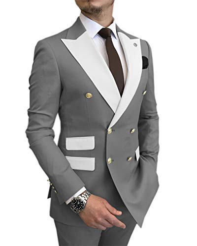 Men's Suits Casual Slim Fit 2 Pieces Double Breasted Prom Tuxedos Business Blazer+Pants for Wedding Groomsmen3