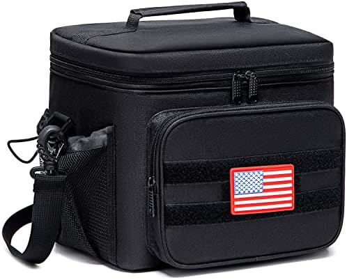 Fresh-flash Tactical Lunch Bag for Men, Insulated Lunch Box Leakproof Lunch Cooler Tote, Large Cooler Bag with MOLLE Webbing, Adjustable Shoulder Strap for Adult Work Fishing Camping Picnic-Black