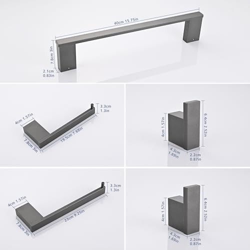 Hoomtaook 5 Piezas Toalleros de Baño, Accesorios Baño Papel Higiénico Instalación de Punzón de Superficie Acabado Cepillado Plata, 2 Ganchos - imagen 6