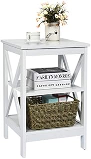CASART Bedside Table, 2/3 Tier Nightstand End Table Wooden Accent Tables, X Shape Design Modern Sofa Side Tables for Living Room, Bedroom, Office(White, 3 Tiers)
