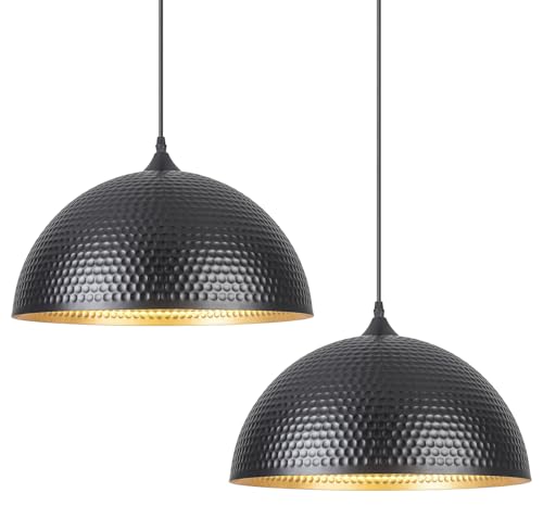 HOLOHATAL 16 inch Black and Gold Pendant Light 2 Pack, Hammered Large Industrial Pendant Lights Kitchen Island, Black Dome Pendant Light for Kitchen Island, Dining Room, Bar by HOLOHATAL - Used condition - US$170.99