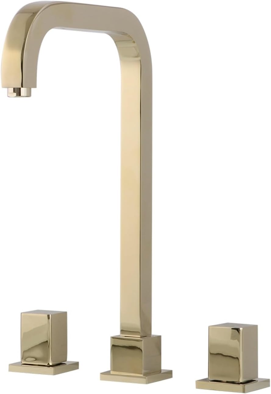 Deck Mounted Installation Three Holes Double Handle Vanity with Sink Cold and Hot Mixer Bathroom Faucet(Polished Gold-1)