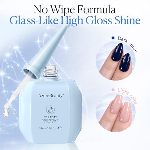 Image of AZUREBEAUTY 18ml Light White Gel Top Coat No Wipe High Gloss, Clear Top Coat Long Lasting Shine Finish Soak Off UV LED Nail Lamp