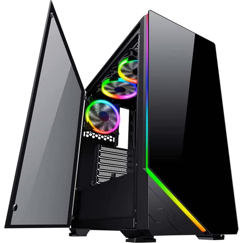 Boîtier de jeu noir Simpletek avec verre transparent RVB compatible ATX et Micro-ATX