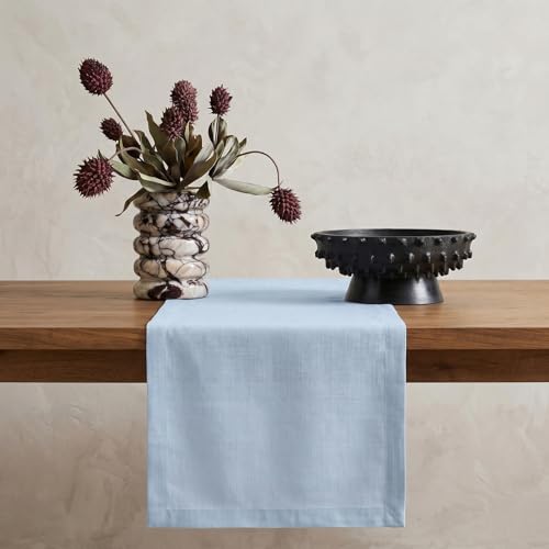 Solino Home Linen Table Runner 120 Inches Long - 100% Pure Linen Ice Water Dining Table Runner 14 x 120 Inch for Christmas, Holiday - Fete
