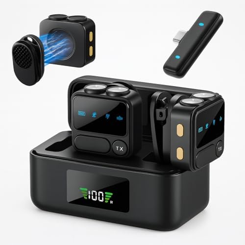 Microfone de Lapela Sem Fio Tipo C Kit Duplo com Case Recarregáve...
