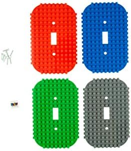 Strictly Briks Single Light Switch Baseplate Cover 4 Pack, Fun Wall Plate Home Décor for Kid's Bedroom, Basic Colors