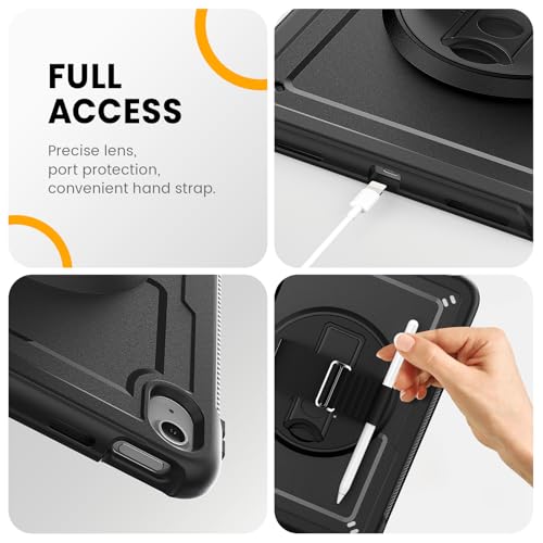 Coque iPad 10ème génération 2022 antichoc noire avec support et dragonne