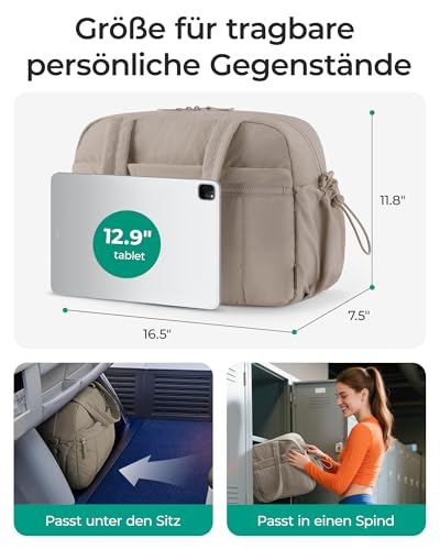 BAGSMART Puffer Reisetasche, Sporttasche Damen 24L Weekender Wickeltasche Wasserabweisend Travel Bag Handgepäck Gym Bag Kliniktasche Geburt Krankenhaustasche Mit PVC Nasse Tasche Für Fitness, Kamel