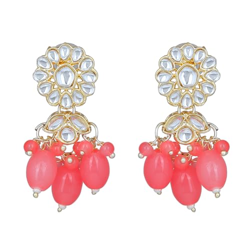 Gehena By Estele Gold Plated Flower Designer Kundan Drop Earrings with Mint Pink Beads for Girls and Women (B0CK9ZQVTP) Amazon Price History, Amazon Price Tracker