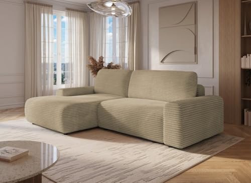 DecoInParis Canapé d'angle Gauche Convertible avec Coffre en Velours côtelé épais Taupe Bali - Angle Gauche