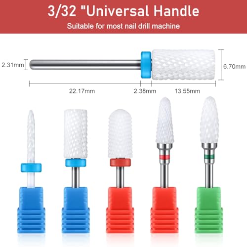 MAYCREATE® 5Pcs Ceramic Nail Drill Bits Universal 2.35mm(3/32'') Shank Nail Drill Bits for Nail Drill Machine Multifunctional Nail Drill Bits for Gel Nail Removal, Shaping,... - Image 2