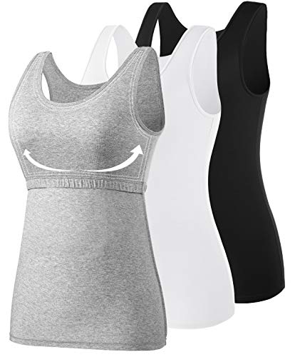 Image of Vislivin Cotton Tank Tops with Shelf Bra for Women Stretch Tanks Wide Strap Undershirts