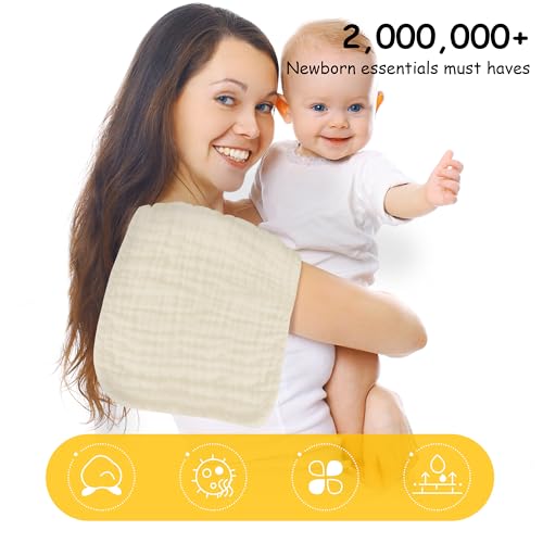 Image of Lovely Care 12 Pack Muslin Burp Cloths 100% Cotton Muslin Cloths Large 20''x10'' Extra Soft and Absorbent Baby Burping Cloth - Ivory