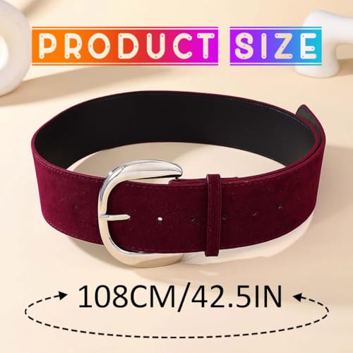 COSYDAYS Wide Suede Leather Belt Brown Thick Retro Waist Belts Fashion Chunky Dress Belt for Women4