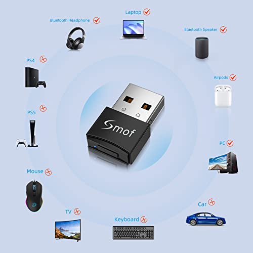 Smof Usb Bluetooth 5.0 Audio Transmitter For Pc Laptop, Wireless Audio Adapter For Bluetooth Headphone/Speaker, Usb Bluetooth Dongle For Audio Only, Not For Keyboard Or Mouse #TOP2