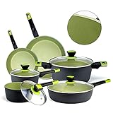 Prikoi Pots and Pans Set, Nonstick Cookware Set, Frying Pans, Sauce Pots, Induction Stove & Dishwasher Safe, 10 Piece Cooking Sets, Avocado Green (10Piece, Green)