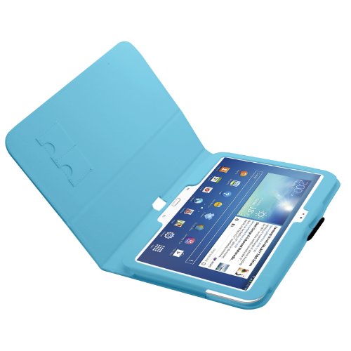 Samrick - Samsung P5200 Galaxy Tab 3 (10.1), P5210 Galaxy Tab 3 (10.1) & P5220 Galaxy Tab 3 (10.1) - Executive Specially Designed Leather Book Folio Wallet Case With Exclusive Viewing Stand & Screen Protector/Foil/Film/Guard & Microfibre Cloth & High Capacitive Stylus Pen - Light Baby Blue #TOP3