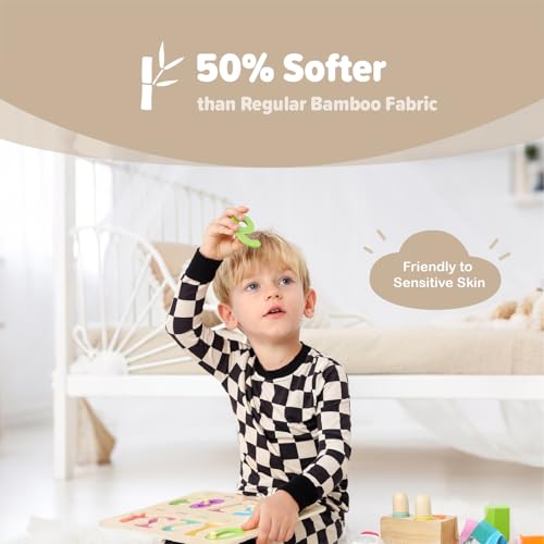 Image of Kids 2-Piece Soft Bamboo Viscose Clothing Set, Long Sleeve Top & Pants, Everyday Outfit for Toddler Boys & Girls