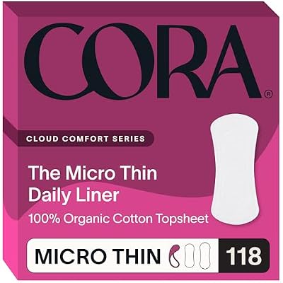 Cora Organic Cotton Feminine Care Bundle | 118 Micro Thin Daily Panty Liners and 78 Regular Bladder Liners | Ultra Thin Postpartum Protection | Unscented