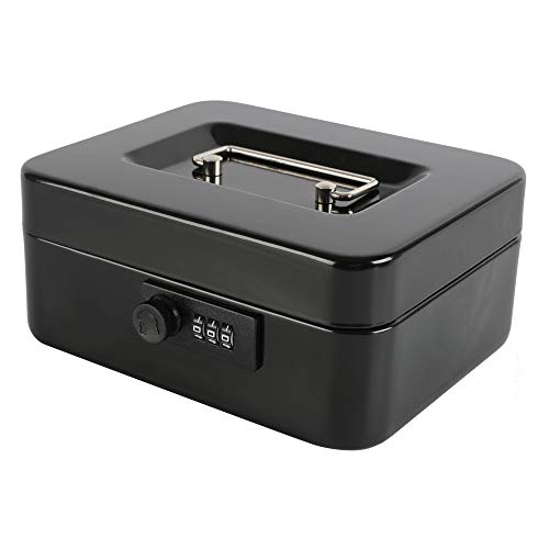 Xydled Steel Cash Box Safe With Combination Lock,Money Safe Box With Removable Coin Tray,Medium,7.87"X 6.30"X 3.54",Black #TOP1