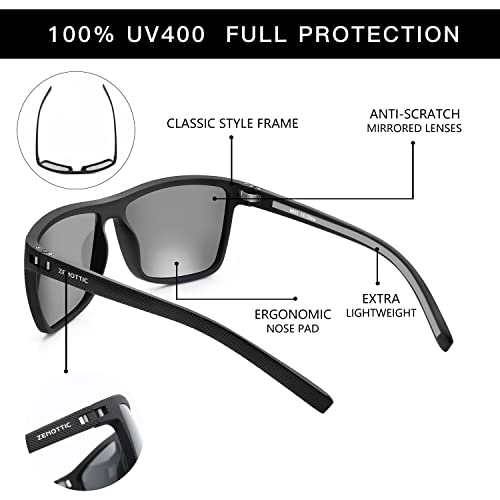ZENOTTIC Polarized Sunglasses for Men Lightweight TR90 Frame UV400 Protection Square Sun Glasses
