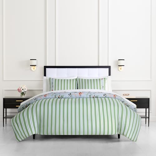Image of kate spade new york Bird Garden King Comforter Set, 300 Thread Count Cotton Reversible Cover, All Season 3 Piece Bedding, Machine Washable, Floral Multicolor