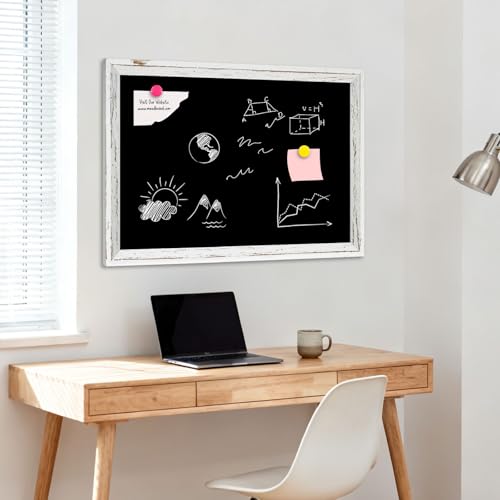 QUEENLINK Magnetische Kreidetafel 57x90cm Magnettafel Schwarz Kreide Tafel mit Weiß Holzrahmen Kreidetafel zum Aufhängen