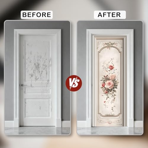 Image of Nuxovilar Rose Bouquet Door Stickers Peel Stick PVC 30.3x78.7 in Cover | Door Stickers Wall Decals Peel Stick Cover Vinyl Art Poster Home Bedroom Living Room (Rose Bouquet)