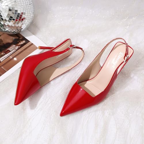 Image of RIBONGZ Sexy Slingback Pumps Elegant Dressy Heels for Women Closed Toe Pointy High Heels Wedding Bride Prom Party Evening Shoes